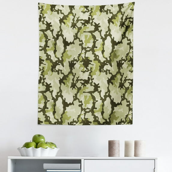 Green Tapestry, Pattern in Green Shades Background Woodland Wild Nature Design, Fabric Wall Hanging Decor for Bedroom Living Room Dorm, 5 Sizes, Pale Green Dark Green, by Ambesonne