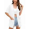 thumbnail image 3 of Uvplove Womens Plus Size Short Sleeve Lightweight Cardigan For Women Casual Loose Thin Cardigan Tops With Pockets,White,3XLarge, 3 of 10