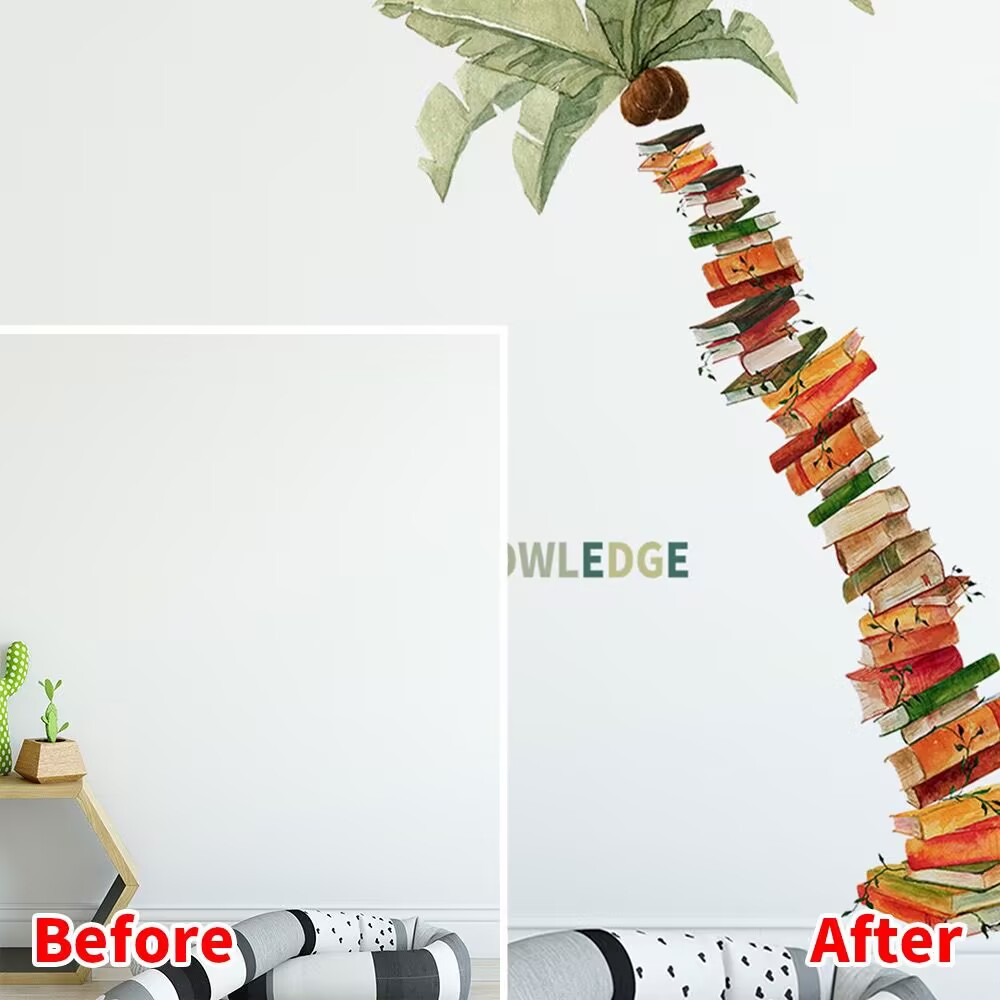 Book Tree Wall Decals Peel and Stick , Coconut tree decals，Green Tropical Plants Wall Stickers & Murals for Reading Corner Classroom Library Wall Decor ,School Counselors' Supplies - Gifts