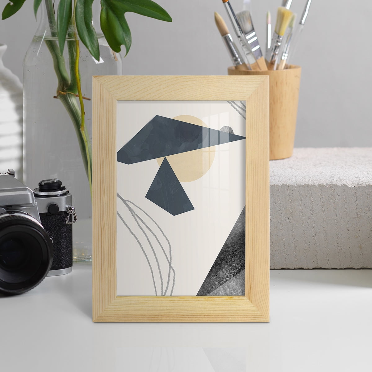 Diamond Slate IV - Framed Print w/glass - Natural Wood