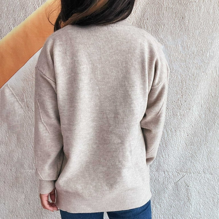 Royisotas Womens Knit Sweaters Long Sleeve Solid Color Crewneck