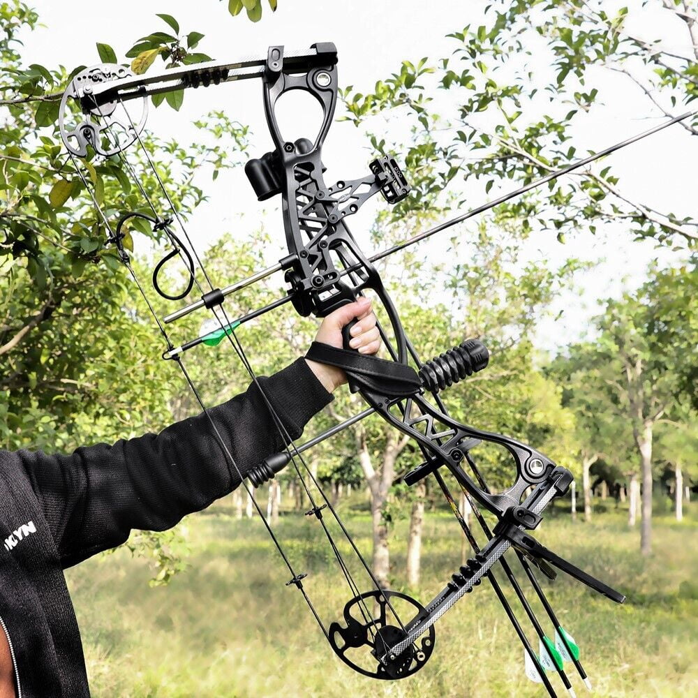 AME Compound Bow Kit 0-70lbs Archery Hunting Package Arrows Adult Target Shooting（bow full kit-black）