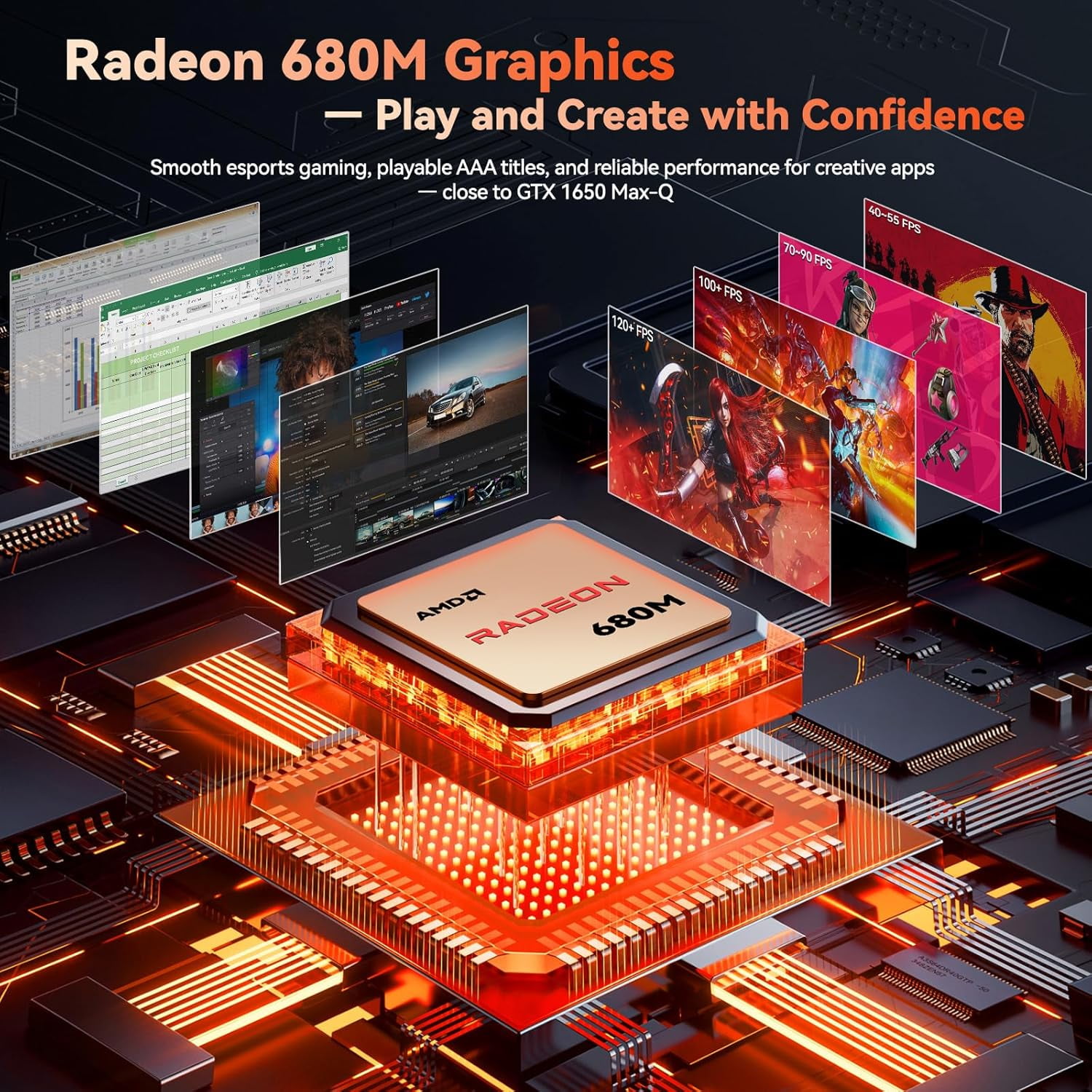 17.3" IPS FHD Gaming Laptop AMD Ryzen 7 7735HS 16GB DDR5 RAM 256GB SSD (Up to 4.75GHz, Beat i7-12650H) with Radeon 680M Graphics 180° Hinge Dual-Fan Cooling