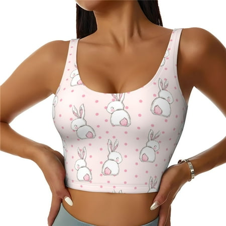 Xecao Rabbit for Sports Bra with Removable Pads  Crop Tank Top Design  Women s Longline Sports Bra - Non-Wired - Medium