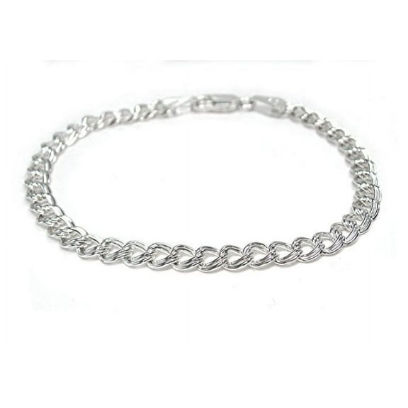 Sterling Silver Double Link Chain Charm Bracelet, 7 Inch