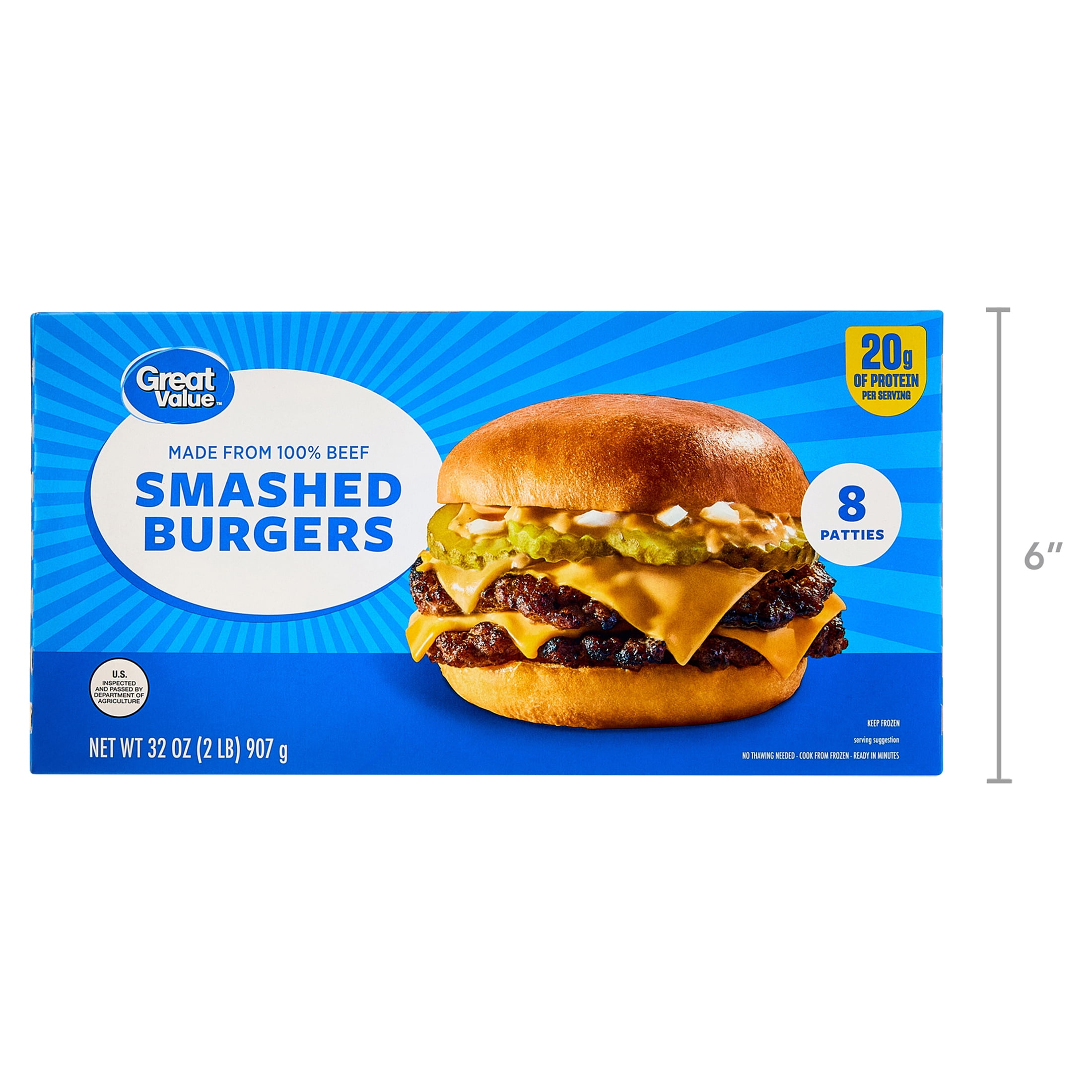 Great Value Smashed Burgers, 2 lbs (Frozen)