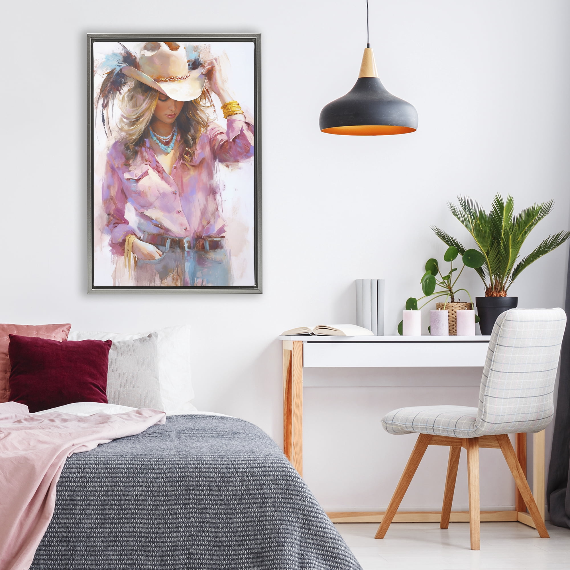 Stupell Industries Cowgirl Hat Reflections Gray Framed Floater Canvas Wall Art, design by Tina LeCour