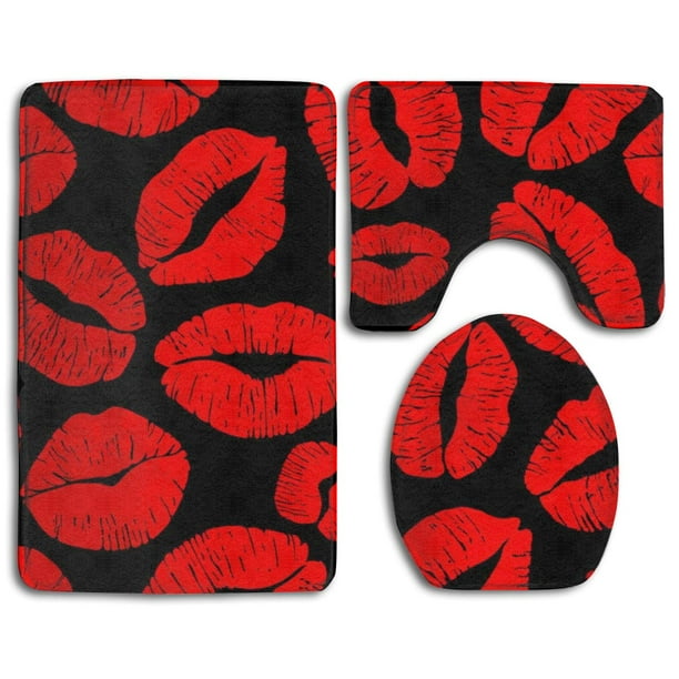 CHAPLLE Red Lips 3 Piece Bathroom Rugs Set Bath Rug Contour Mat and