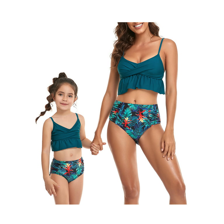 EWODOS Two Piece Bikini Family Matching Ruffle Swimsuit Women Swimwear  Mommy and Me
