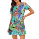 thumbnail image 1 of Easygdp Cartoon Map Of Europe Camisón de manga corta para mujer, informal, estampado, 1 of 6