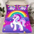 thumbnail image 2 of Manfei Cute Unicorn Twin Sheet Sets,Rainbow Stars Pattern Twin Fitted Sheet,Gold Starry Night Flat Sheet For Girls Kids,Breathable Home Decor,3 Pieces, 2 of 7