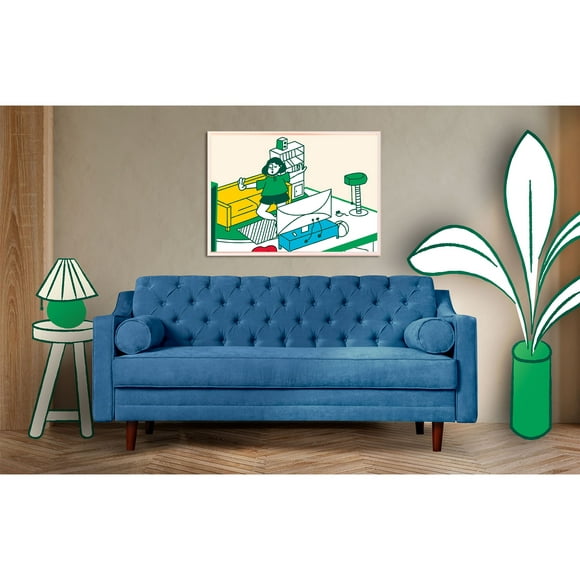 Sofá Cama Makora Ilios Velvet Azul Capitonado