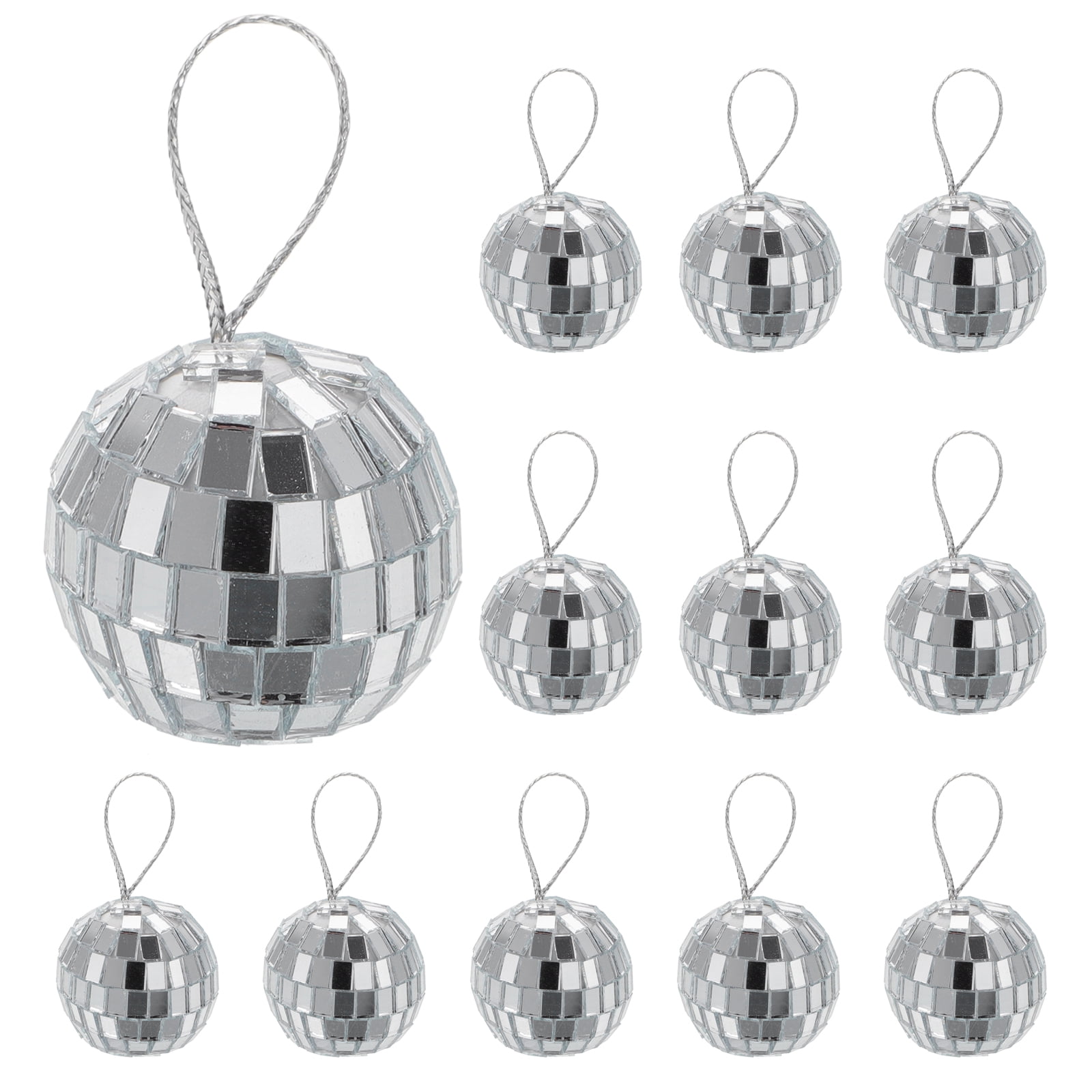 12 pcs Silver Disco Balls Hanging Glass Mirror Disco Balls Disco