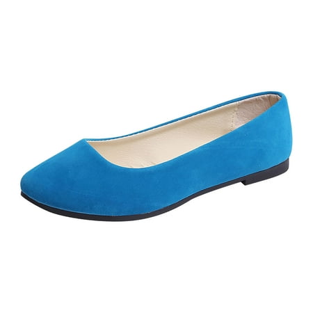 HaiMao Flats for Women Clearance Comfortable Solid Color Soft Flats Square Toe Ballet Shoes Dressy Slip-ons Loafers Sky Blue 6.5(38)
