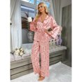 thumbnail image 4 of Womens Pajama Sets Trendy Leopard Long Sleeve Belt Long Pants Womens Sleepwear,A4-Light Pink,XL, 4 of 9