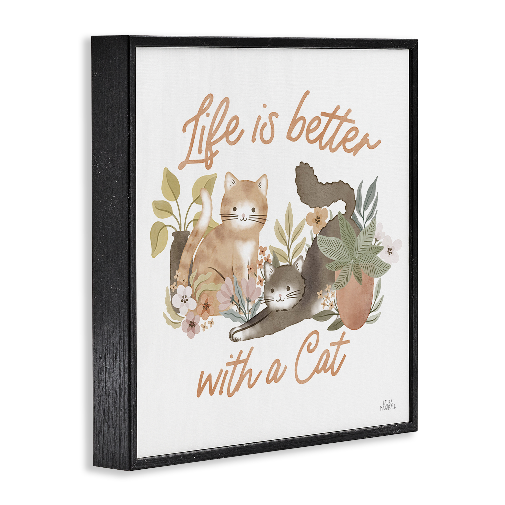 Stupell Industries Better with Cat Phrase Animals & Insects Painting Black Framed Art Print Wall Art, 12 x 12