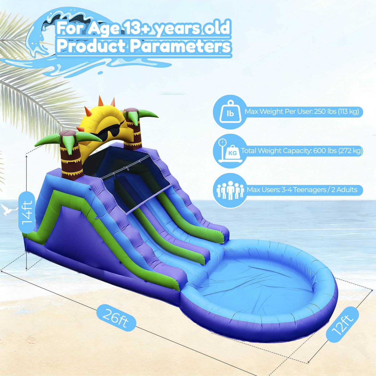 OFFMUST 26ft Commercial Inflatable Dual Water Slide for Kids & Adults, PVC Bounce House Blow Up Water Slide for Backyard Outdoor
