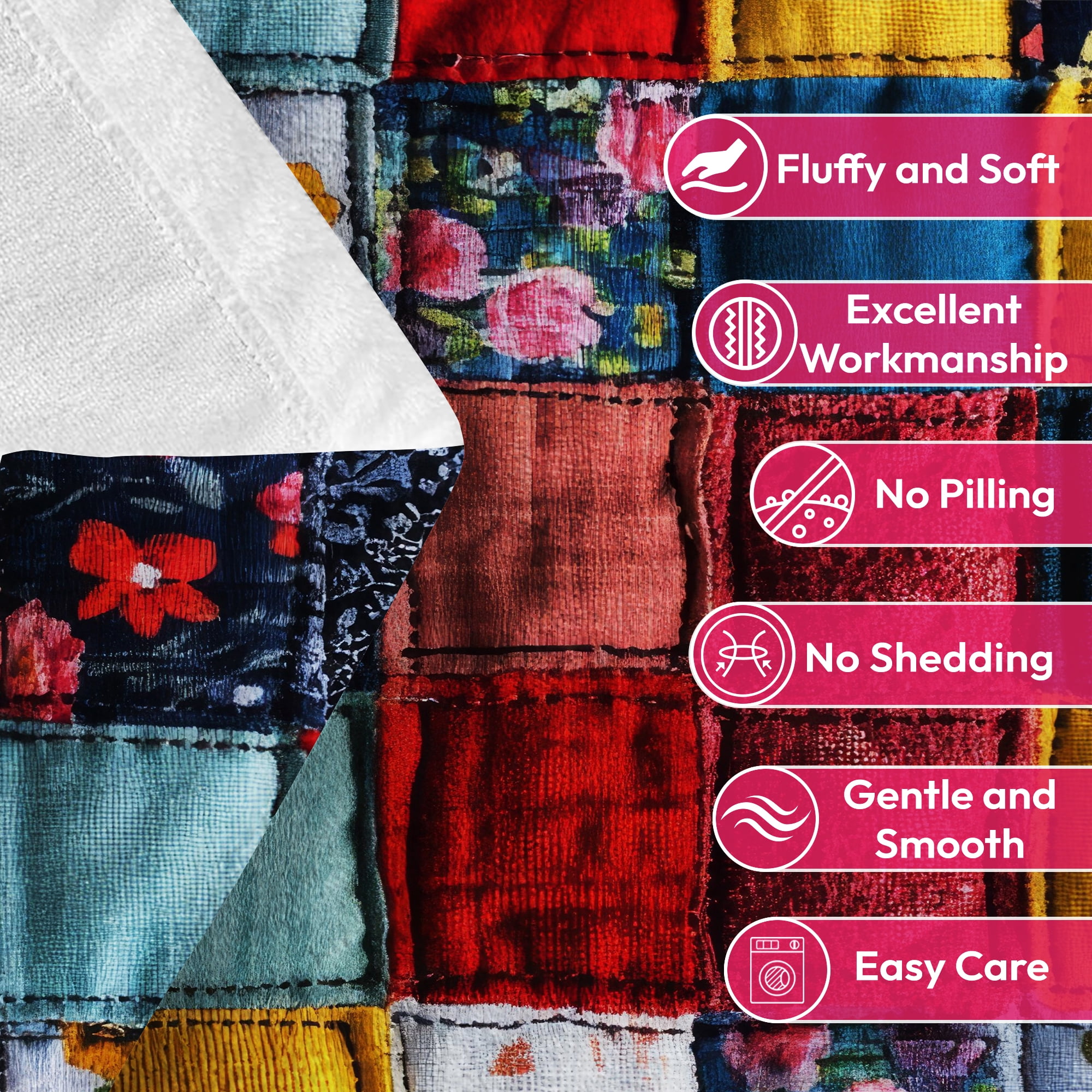 Flannel Fleece Twin Blanket, Soft Large Twin Blanket, Lightweight Cozy Plush Twin Blanket Fit Sofa Bed, 60"x80", Patchwork Floral Pattern
