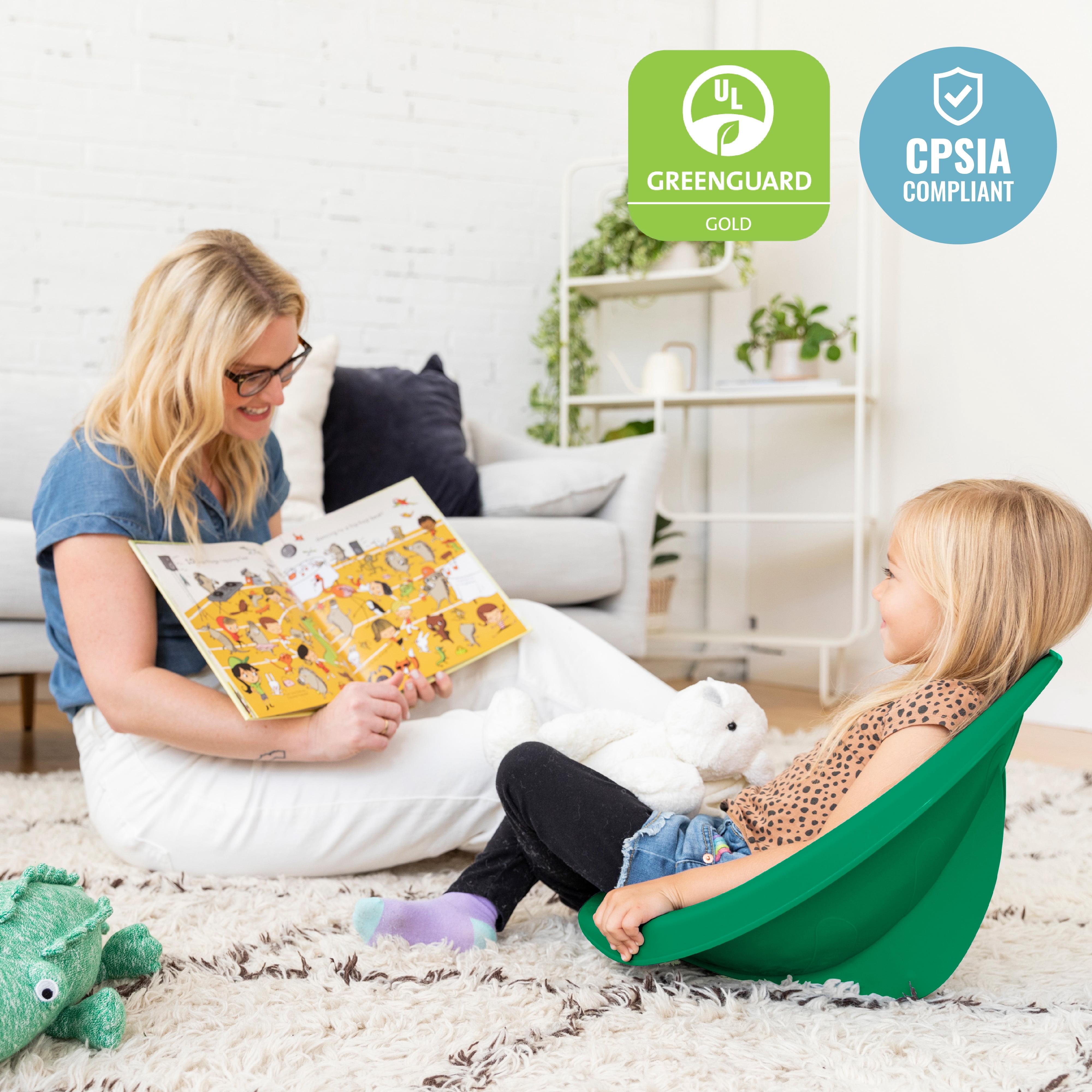 ECR4Kids Plastic Leaf Scoop Floor Rocker Seat, Classroom Furniture, Emerald, 6-Piece