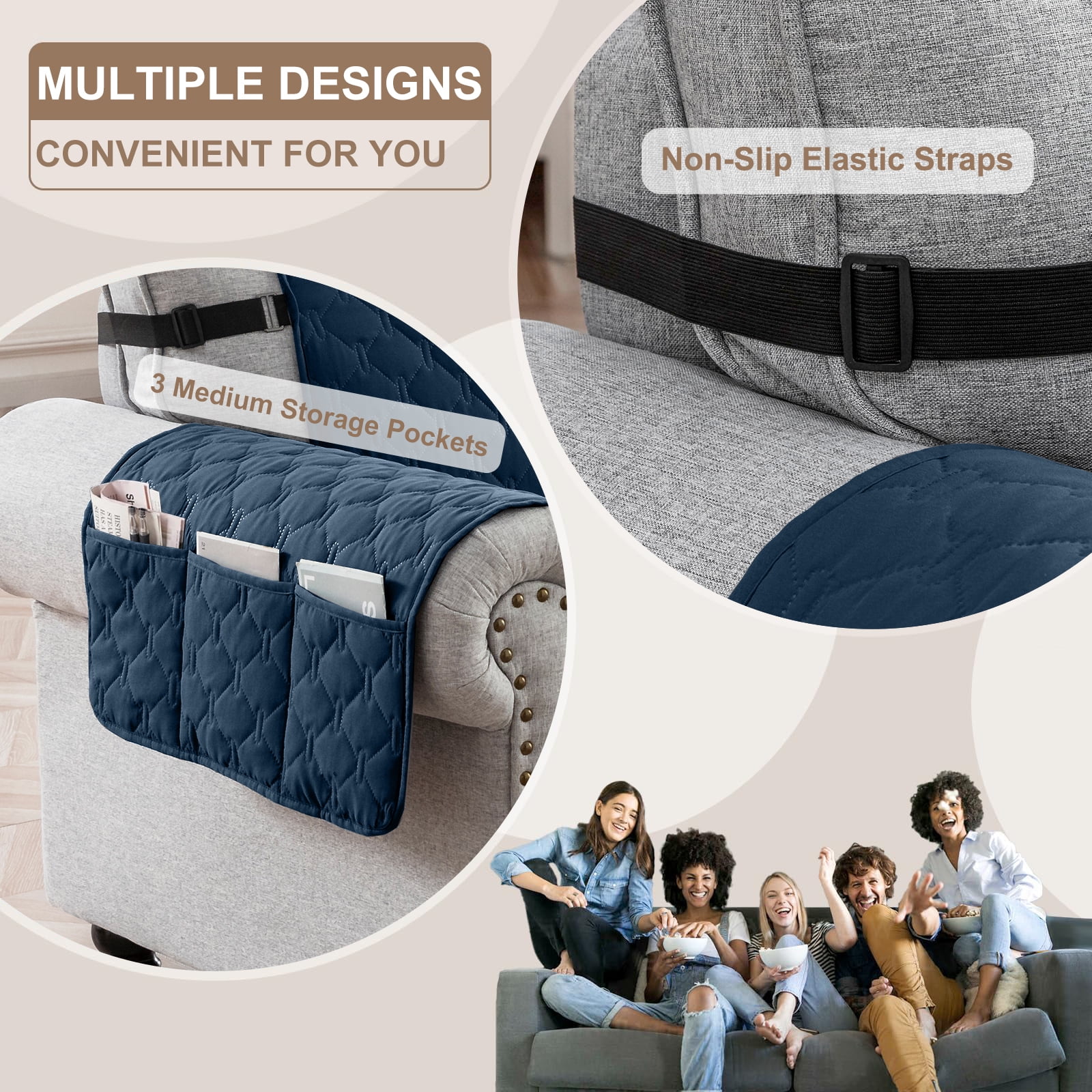 Sanmadrola Sofa Cover 100% Waterproof Couch Slipcovers Washable Non-Slip Furniture Protector with Pockets/Elastic Straps/Silicone Backing for Kids Pets Dogs, Aegean Blue, Oversized Sofa