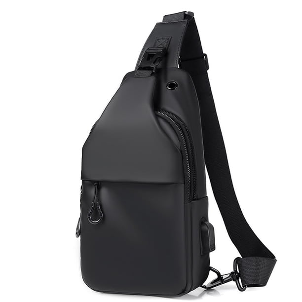Mochila bandolera pequeña negra tipo bandolera para hombre y mujer, ligera, con una sola correa, para senderismo, ciclismo, viajes