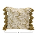 thumbnail image 2 of Creative Co-Op Cotton Pillow with Palm Frond Pattern & Tassels, Green & Natural ©, 2 of 12