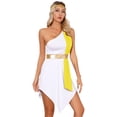 thumbnail image 2 of Oyolan Costume de Jeu de Rôle Grec Romain Ancien pour Femmes Robe à Ourlet Irrégulier avec Bandeau Jaune P, 2 of 6