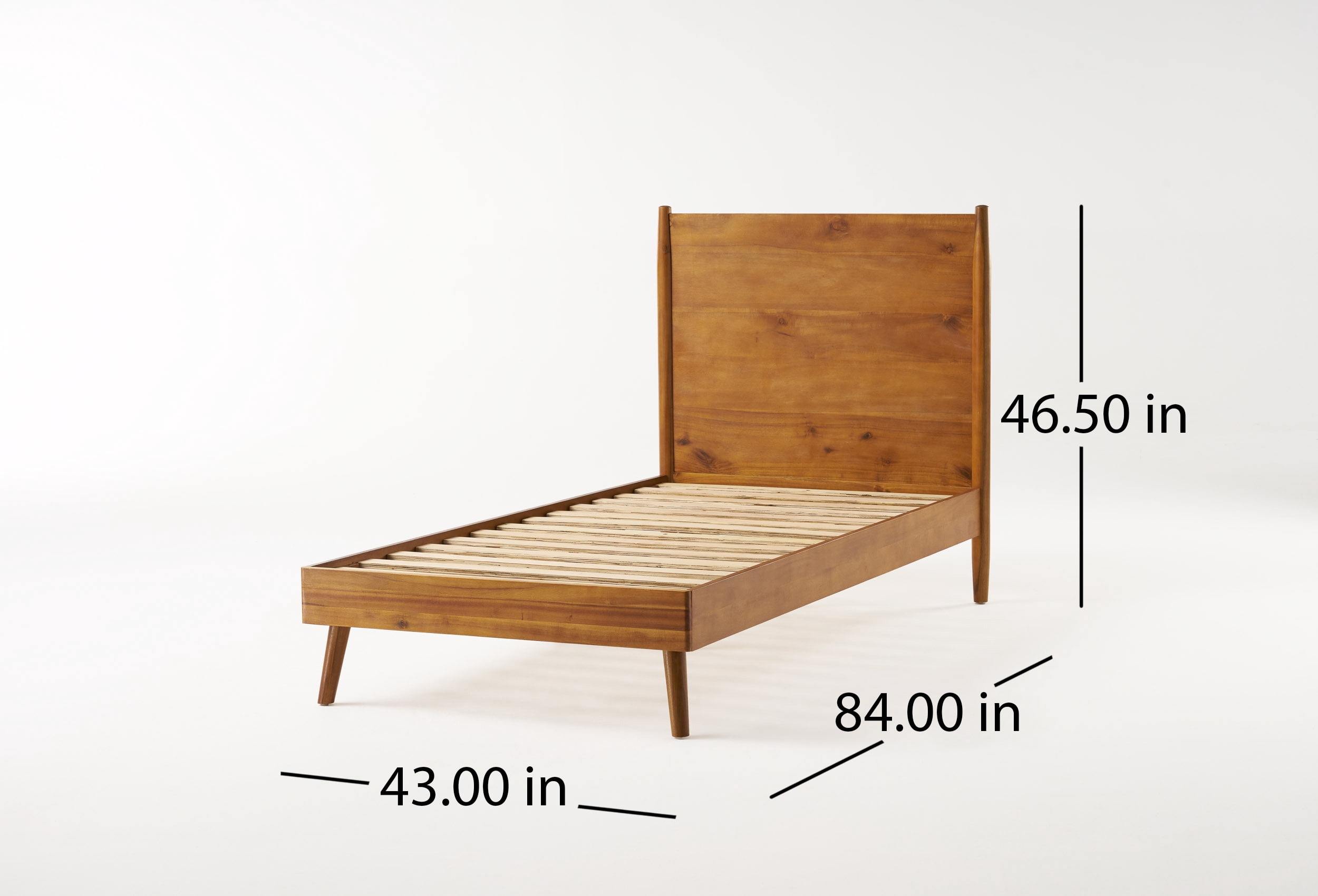 Mintazer Twin XL Platform Bed Frame, Mid-Century Bed with Panel Headboard & Splayed Legs, No Box Spring Required, Natural