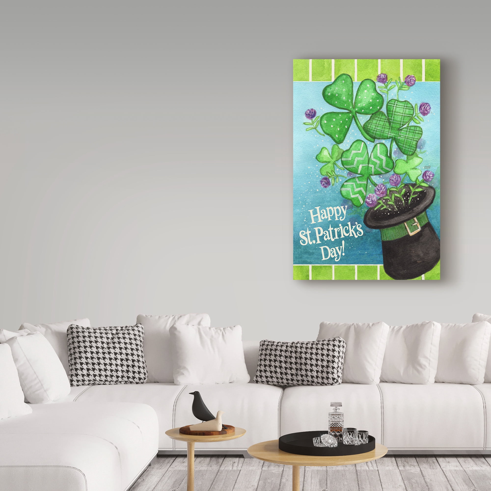Trademark Fine Art 'Happy St Patrick Hat Clover' Canvas Art by Melinda Hipsher