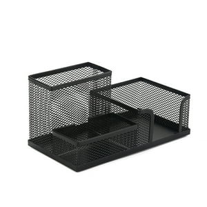 Metal Mesh Desk Organizer Pen Holder 3 Compartment Office Supply Caddy Wire Mesh Pencil Organizer for Stationery Phones and Notes Home School or Office Desktop Storage