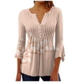thumbnail image 1 of Pompotops Women's Casual Trumpet 3/4 Sleeve Printed Buttoned Basic Ruched Tops Pleated T-shirts Blouses On Sale, 1 of 5