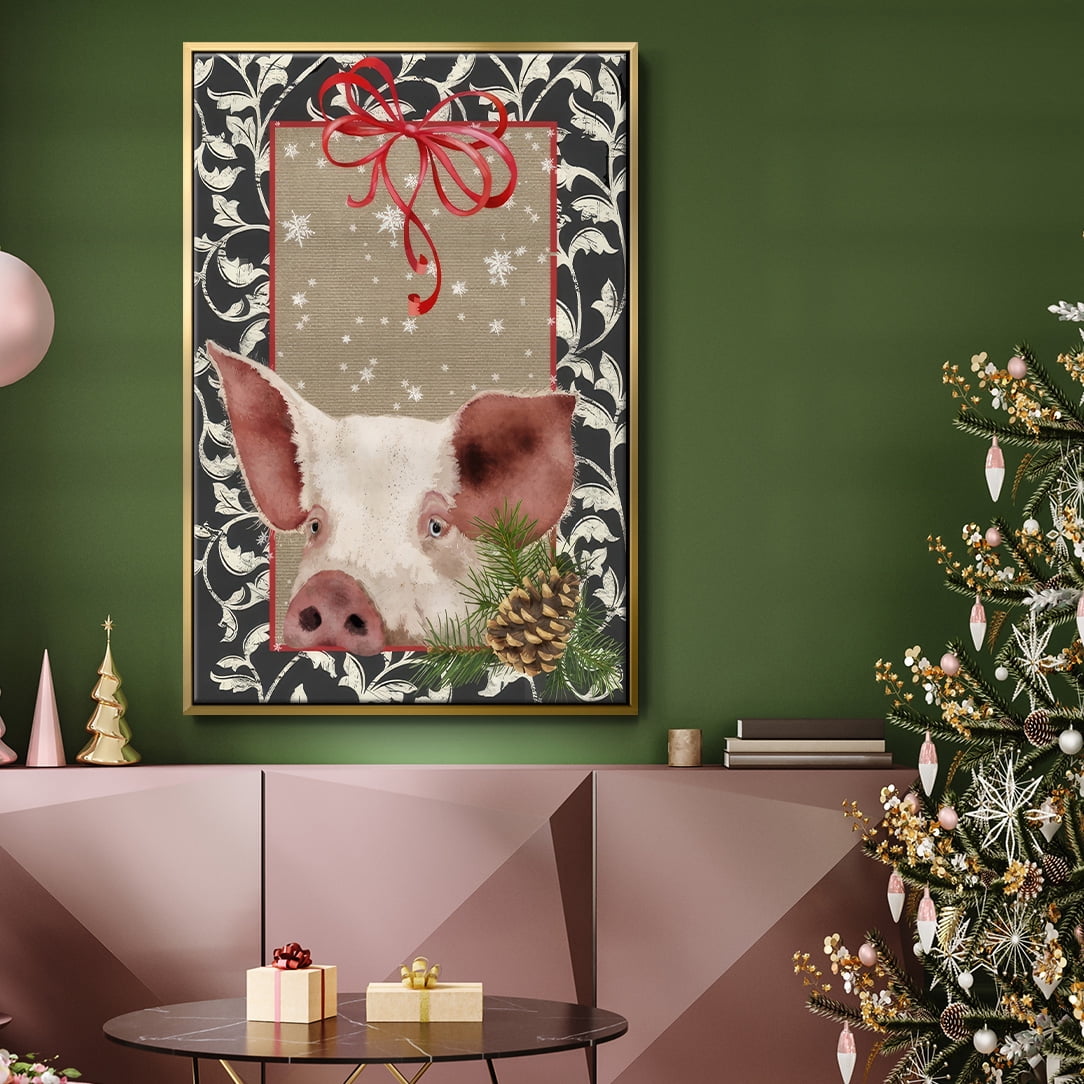 County Christmas Farm II - Framed Gallery Wrapped Holiday Canvas - 27 x 41 - Gold Frame