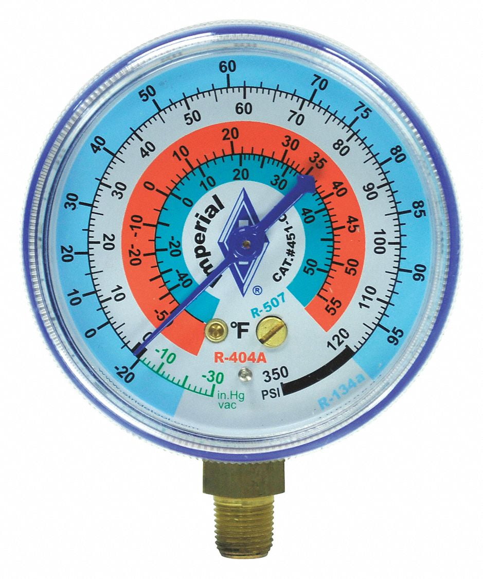 IMPERIAL 425-CB Gauge,2-1/2 In Dia,Low Side,Blue,350 psi 