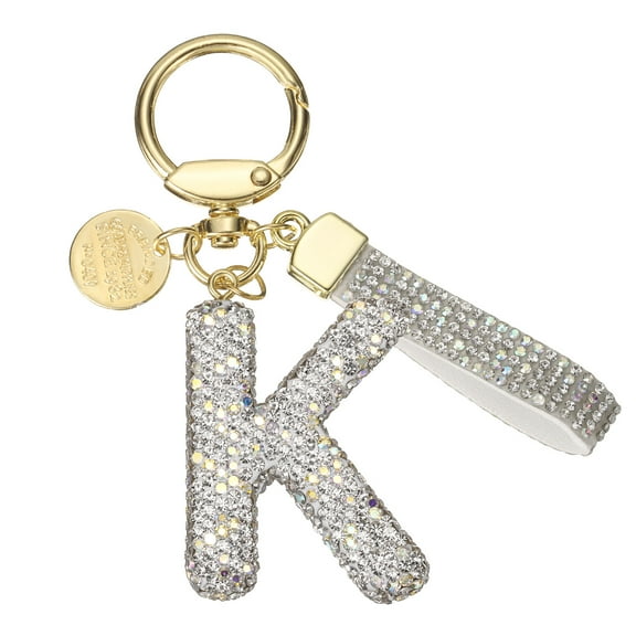 Uxcell Initial Letter Keychain, Cute Sparkly Rhinestone Key Chain Alphabet Charm for Women Car Keys Backpack Handbags Bag Purse, White (Letter K)
