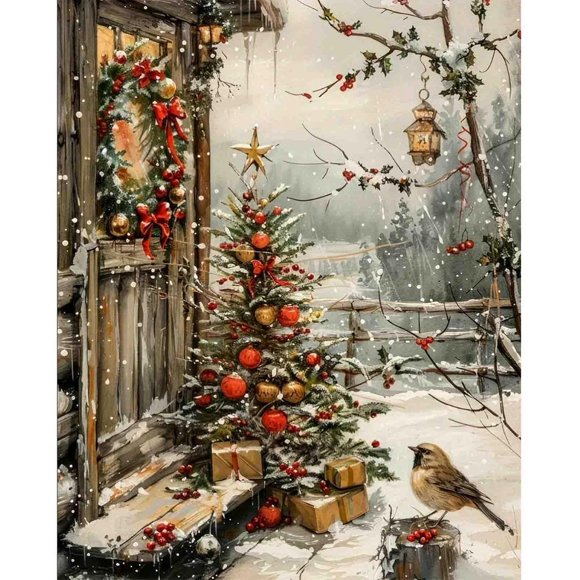 Adult Christmas Diamond Painting Set, Winter Snow Scene, Diamond Painting Beginner Set, DIY Rhinestones (16×16 Frameless),XYJ-B17125