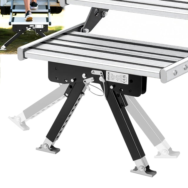 VEVOR Stabilisateur de Marche pour VR, Trousse de Stabilisateur de Marche à Hauteur Réglable, Stabilisateurs d'Escalier pour Roulotte avec Acier Enduit de Poudre pour 5e Roues, Remorques de Voyage et Autocaravanes, Réglable de 3 Pouces à 15 Pouces