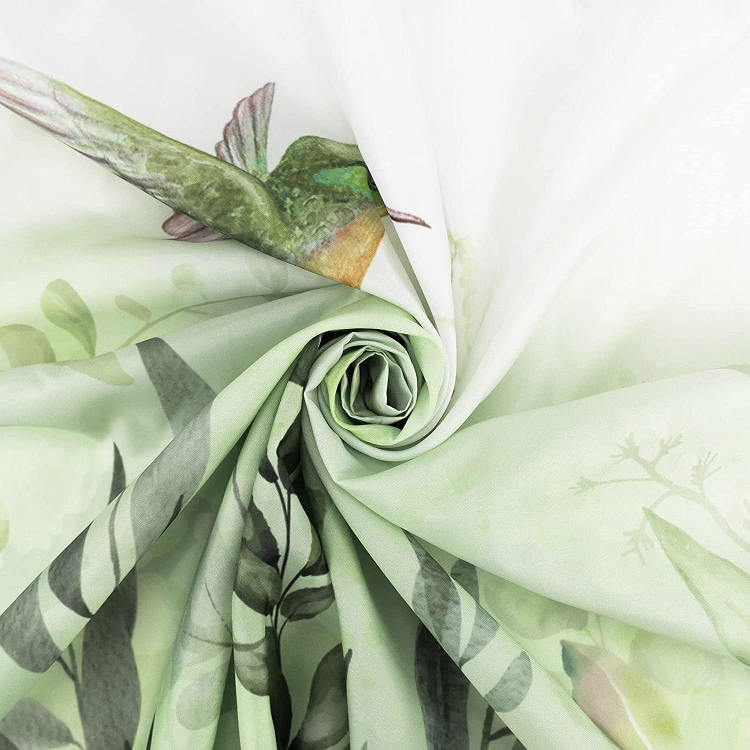 Green Leaves Shower Curtain Eucalyptus Hummingbird Bird Shower Curtains White Green Leaf Botanical Plant Floral Cottagecore Aesthetic Bathroom Curtain 12 Hooks Durable Fabric 72X72Inches