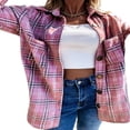 thumbnail image 2 of Femmes à Carreaux Shacket Chemise Manches Longues Chemisiers Oversized Tops, 2 of 6