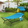 thumbnail image 1 of Costway Chaise Longue Suspendue de Patio avec Auvent, Coussin, Oreiller et Sac de Rangement Bleu, 1 of 10