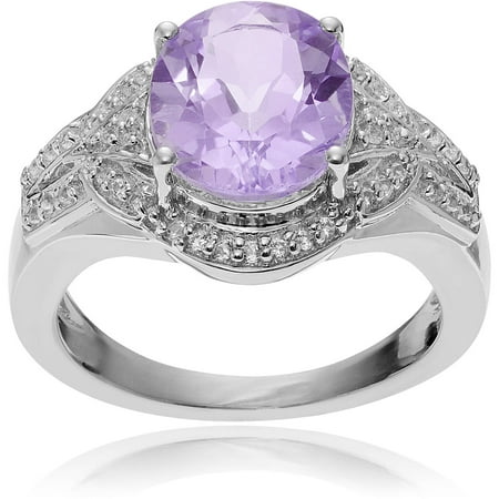Brinley Co. Women's Pink Amethyst White Topaz Rhodium-Plated Sterling Silver Oval Fashion Ring