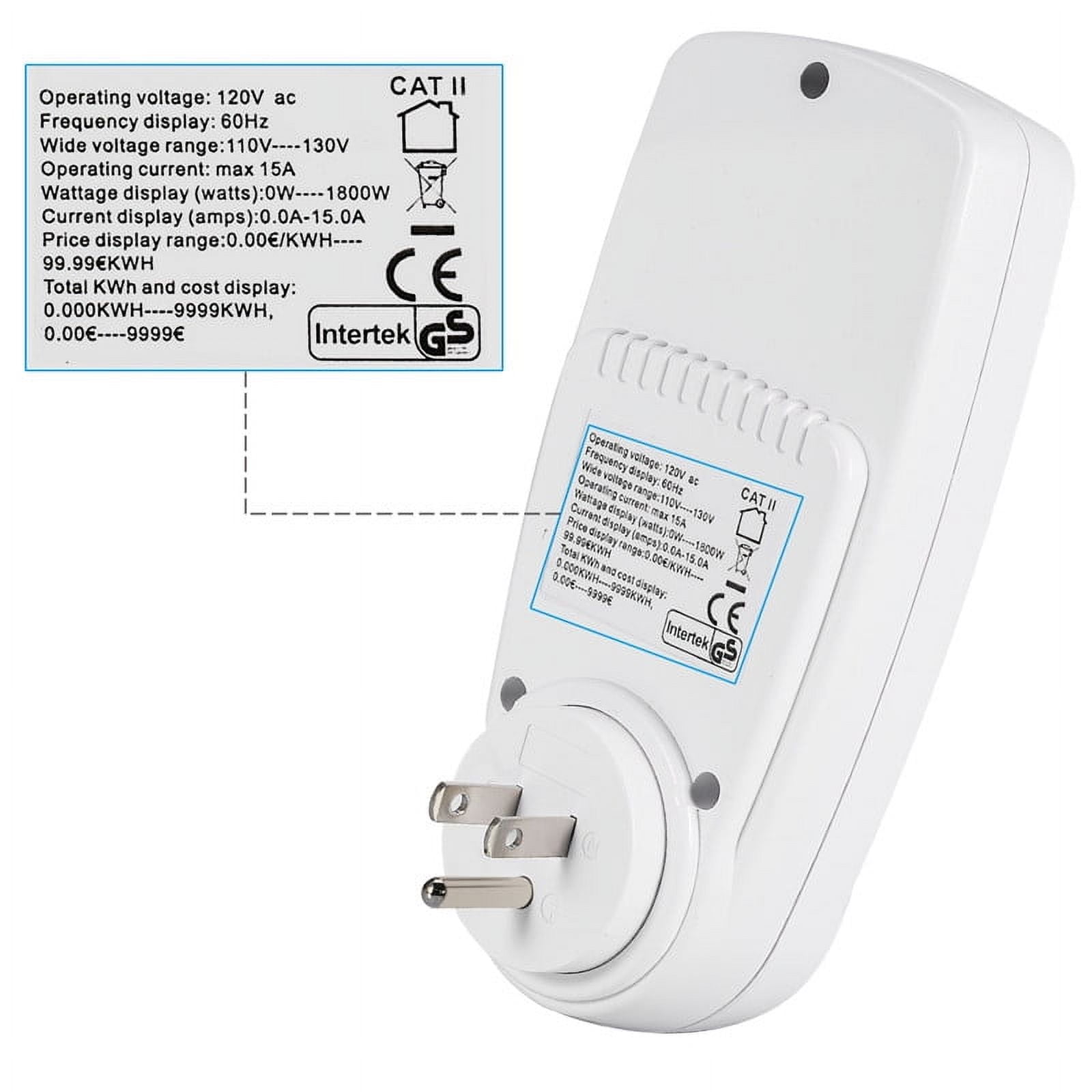 Electricity Usage Monitor Power Meter Energy Watt Volt Consumption with LCD Display Overload for Home Kitchen