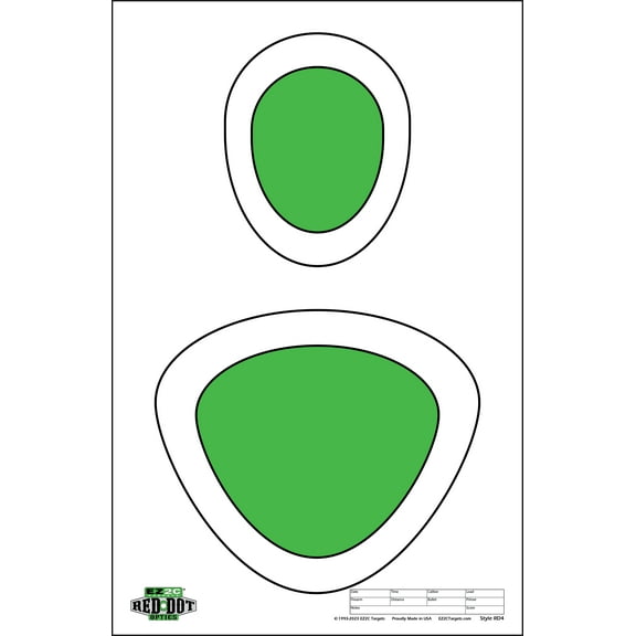 25 EZ2C Targets Style 4 USA MADE Silhouette Paper Shooting Targets for Gun Range EZ2C Green Tear-Off Pad of 25