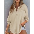 thumbnail image 5 of Women Waffle Knit Tops Henley Shirts Long Sleeve V Neck Solid Color Casual Tunic XXL, 5 of 8