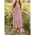 thumbnail image 2 of Mengpipi Womens Casual Short Sleeve Midi Dresses Smocked Flowy Tiered Dress Pink,(US 4-6), 2 of 6