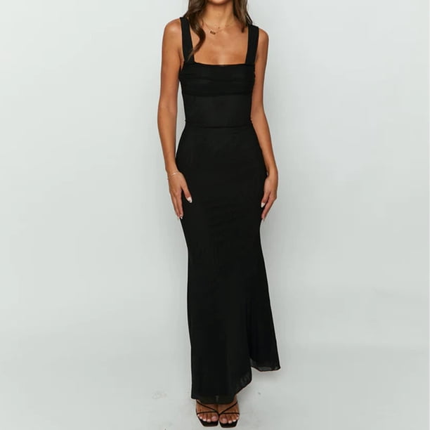 Vestido de malla a la moda para mujer vestido de Color sólido con hombros descubiertos trajes de noche ajustados