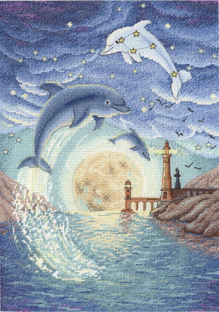 Counted Cross-Stitch Kit Moon Bay SNV-673  Dolphin Needlework Sea Blue By MP Studia