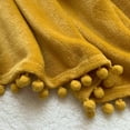 thumbnail image 3 of LOMAO Flannel Blanket Soft Throw Blanket with Pompom Fringe Lightweight Bed Blanket Fit Couch Sofa(70"x 80")(Mustard Yellow), 3 of 6