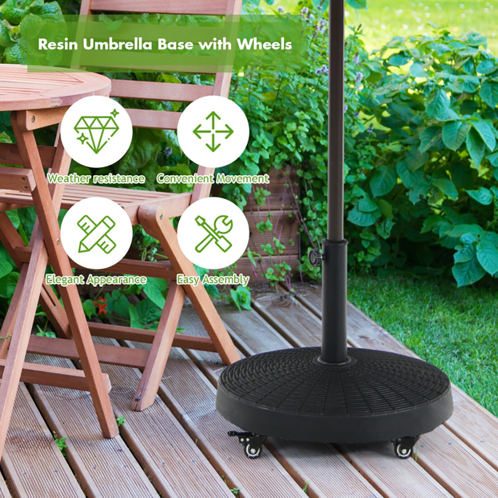 Aimee Lii 50 LBS Patio Wicker Style Resin Umbrella Base Stand Heavy Duty with Wheels, Umbrella Stand Outdoor Base