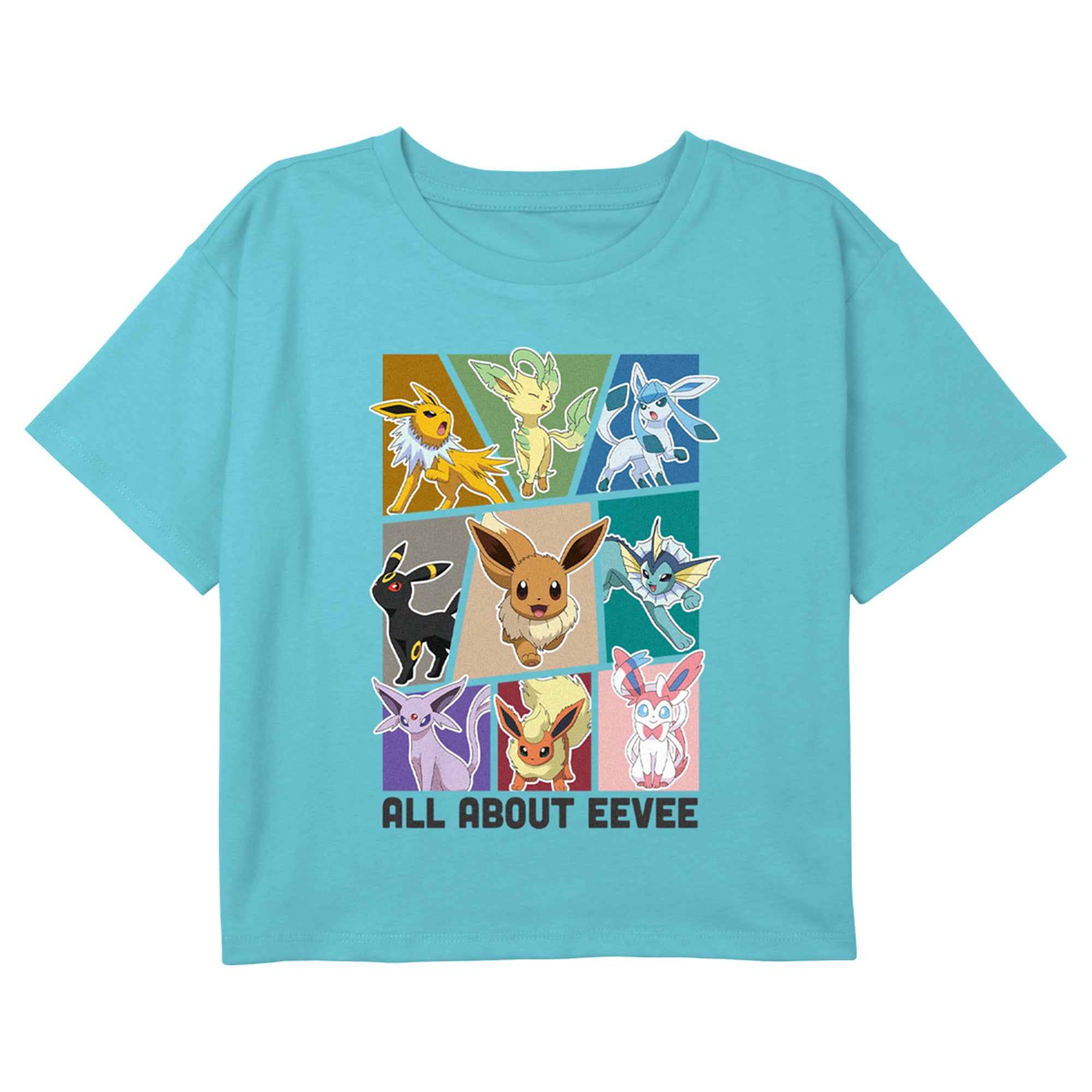 Pokemon Girls' Eeveelutions Graphic Cropped Tee, Blue, Large