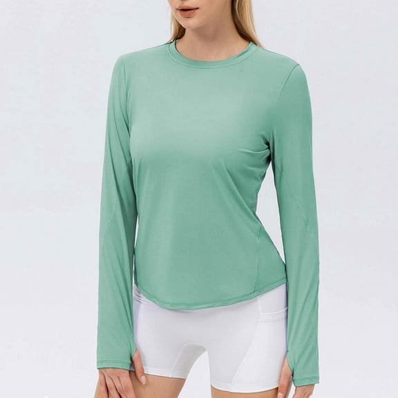 ZunFeo Yoga Shirts for Women Long Sleeve Quick Drying Workout Tops Sun Protection Shirts for Hiking Running - Green